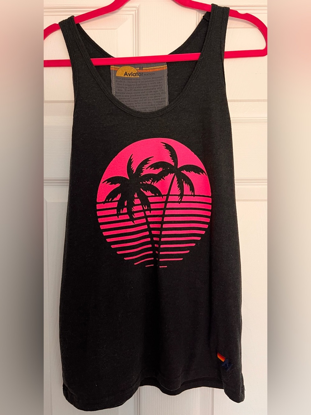 Aviator Nation Black Tank Top size Medium Palm Tree Festival Hamptons RARE